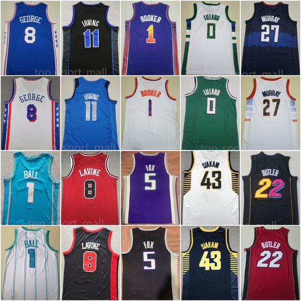 Mens Basketball Kyrie Irving Jerseys Paul George Devin Booker Jimmy Butler Damian Lillard Jamal Murray LaMelo Ball Zach LaVine De Aaron Fox