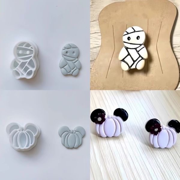 Halloween Series Mini Polymer Clay Cutter Cat-Spider-Pumpkin-Ghost Shaped Clay Cutting Molds For DIY Earring Jewelry Hand Tools