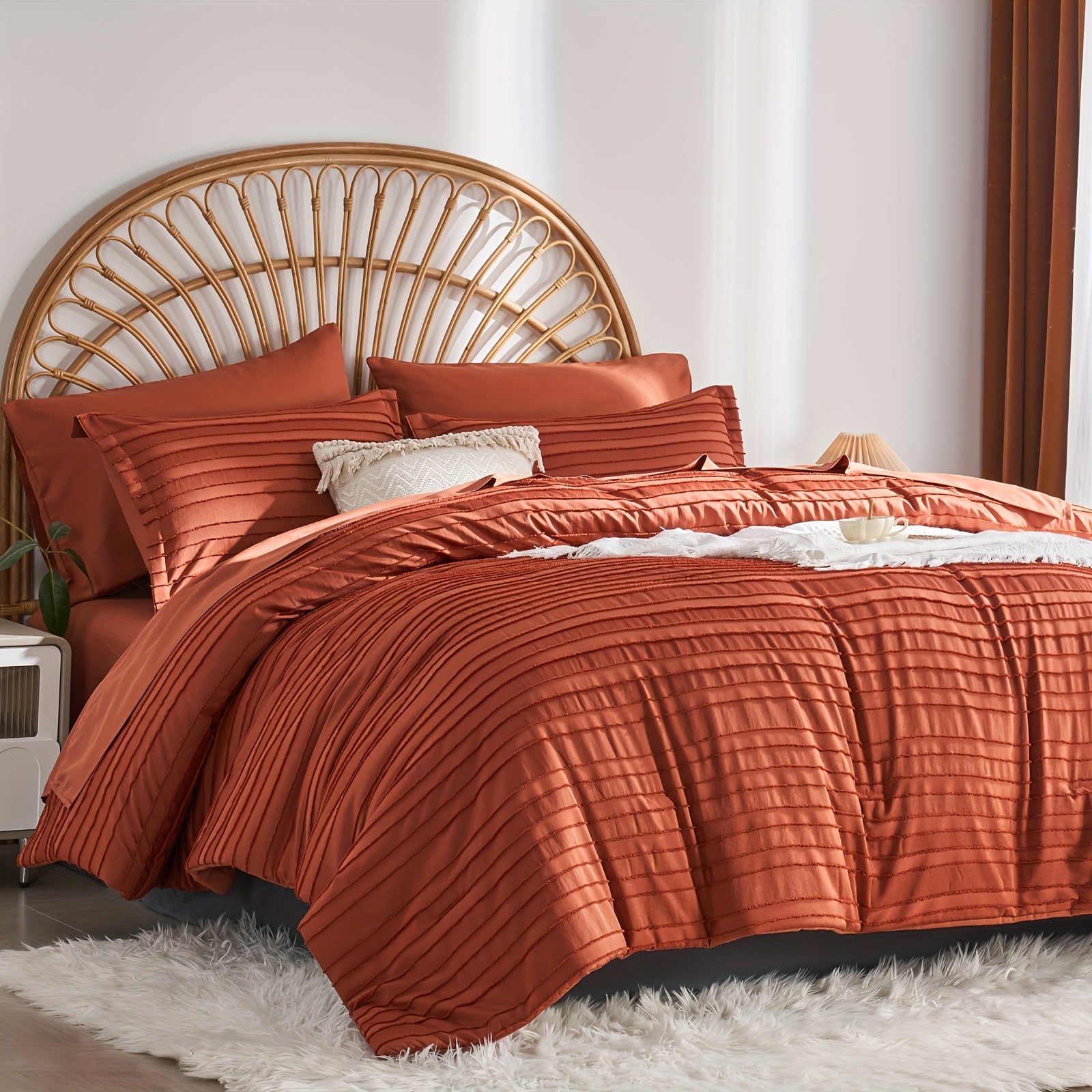 TEMU 7pcs Solid Color Comforter Set - Comes With Comforter, Flat Sheet, Pillowcase And Pillow Case,, Soft Microfiber, Lightweight - Queen-king Bag,