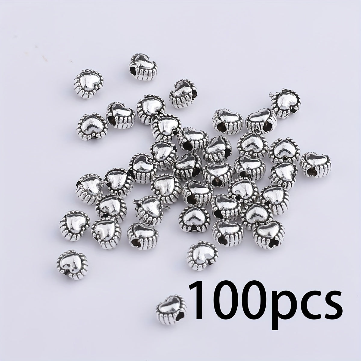 TEMU 100pcs Alloy Mini Heart Spacer Beads With Intricate Cut-out Design - Valentine's Day Jewelry Making Supplies For Diy Bracelets, Necklaces,