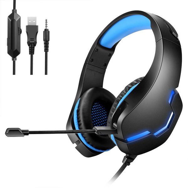 Wired Gaming Headphones 3.5mm USB RGB Over-Ear Ergonomic Line Control Headset Adjustable Headband for Computer J10