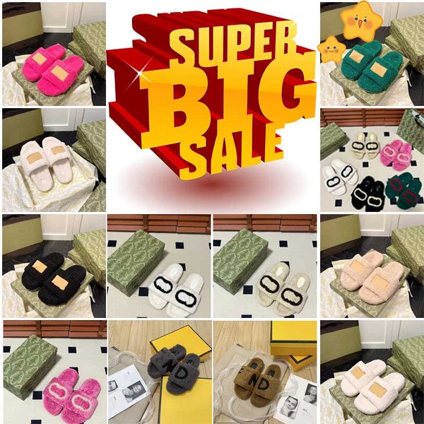 plush slides brand women lambswool slipper fur woolen plush slides lambskin sandals flat heel slippers home loafers luxurys shoes casual