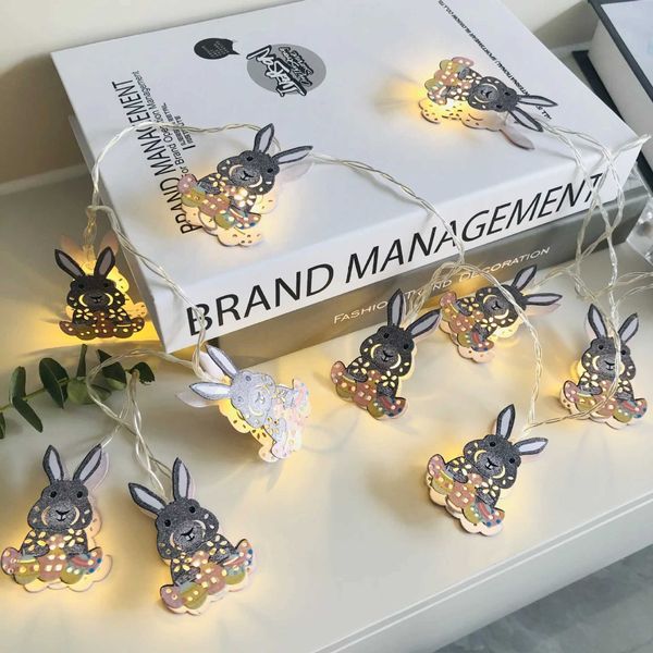 Bunny Rabbit Warm White Iron String Light Bedroom Garden 1.65m 10LED Hanging Light for Easter Theme Baby Shower Party DecorationXJ250107