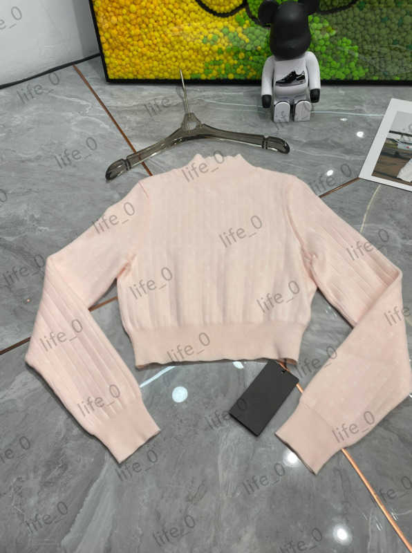 Brand Womens Sweater Short Slim Fit Knitwear Tops Full-body Printed Stand Collar Zipper Sweaters Warm Fashion Designer Cardigan 3 Colors 1970