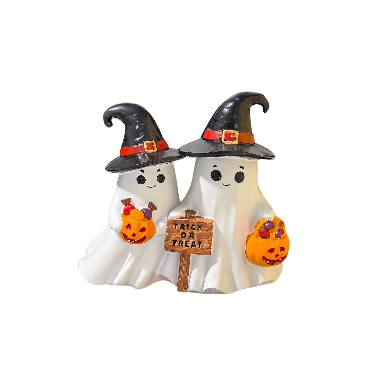 TEMU 1pc Halloween Couple Statue With "trick Or Treat" Sign & Pumpkins - Outdoor-indoor Resin Decor, No Electricity Needed, Creative Seasonal Home