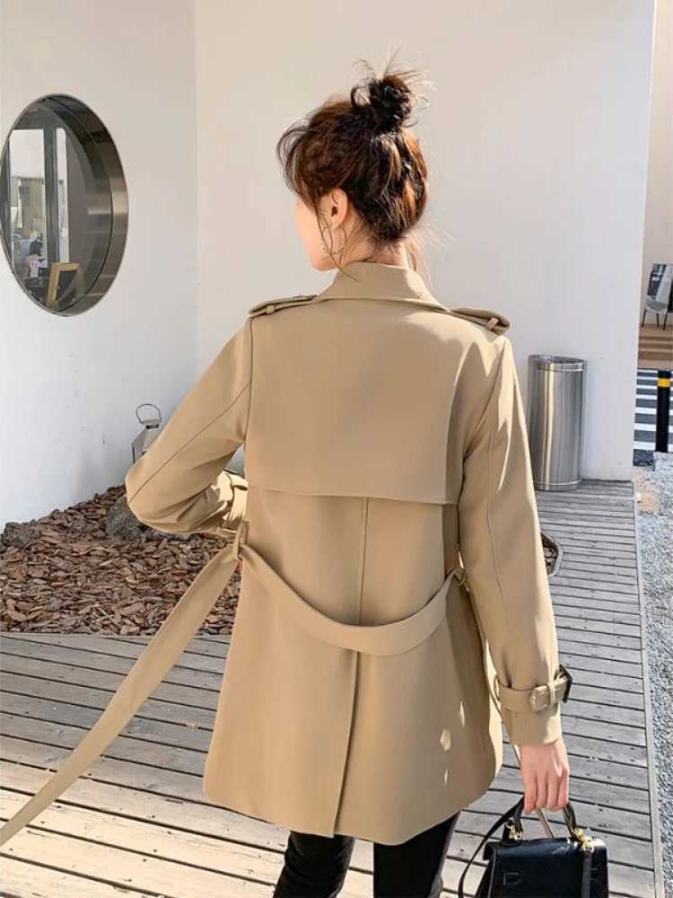 Khaki Tailored Collar Jackets Womens Korean Senior Solid Color Outdoor Slim Windbreaker Coats Female Spring Fashion ClothingX240921