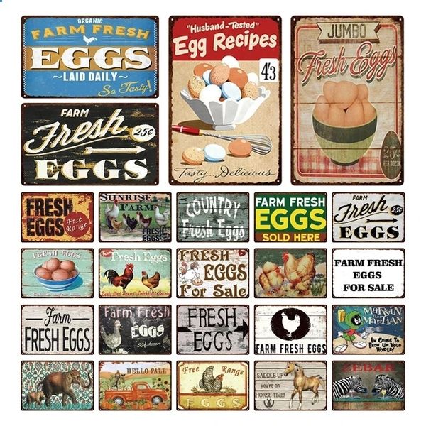 Farm Fresh Eggs For Sale Chicken Horse Tin Sign Vintage Metal Plate Poster Pin Up Signs Wall Decor For Farmhouse Kitchen Plaques personalize