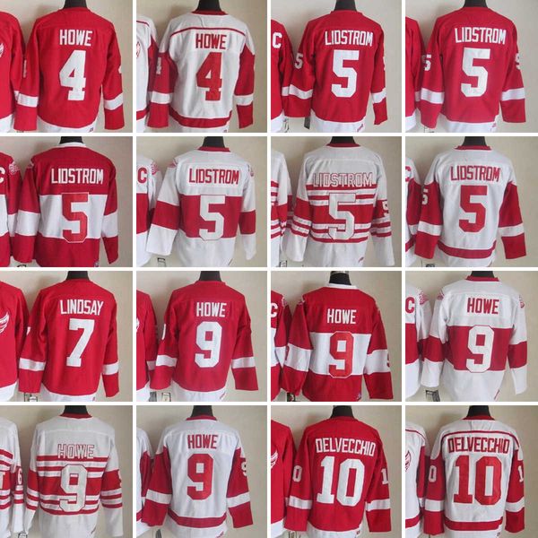 1926-1999 Movie Retro CCM Hockey Jersey Embroidery 5 Nicklas Lidstrom 9 Gordie Howe 4 Gordie Howe 7 Ted Lindsay 10 Alex Delvecchio Vintage J