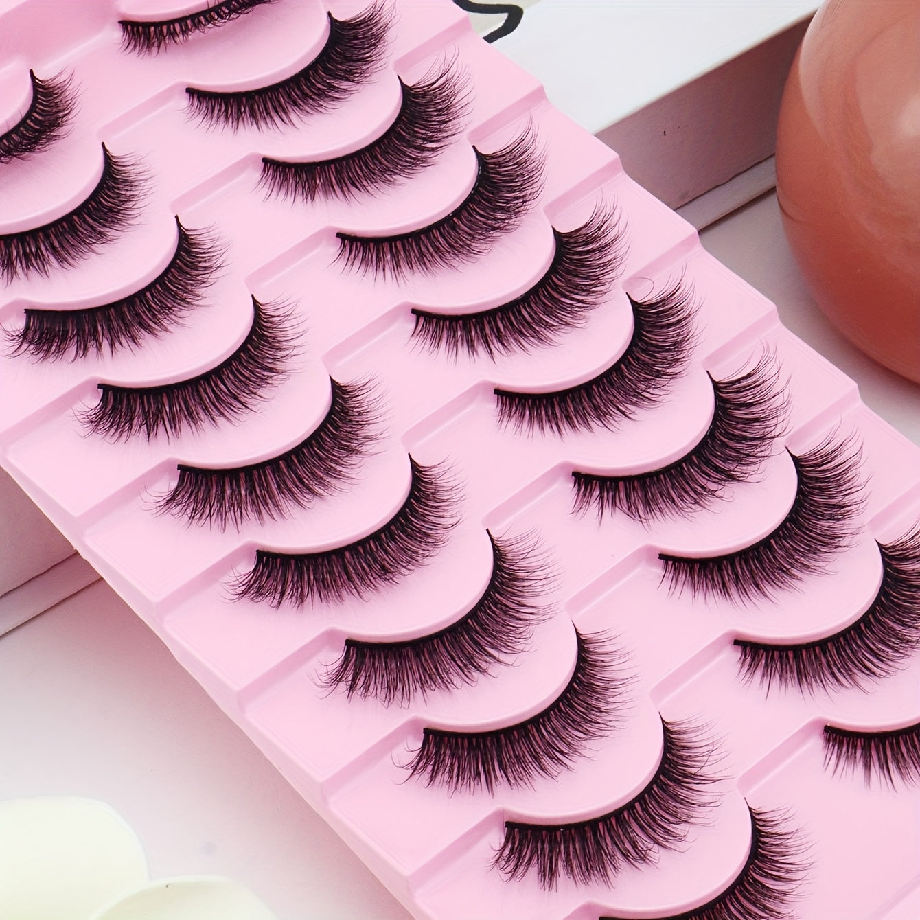 TEMU 10 Pairs D- 3d False Eyelashes - Natural & Wispy Lashes, Comfortable For Beginners, Reusable Soft Texture, 5-12mm Eye Extension, -doll-cat Eye