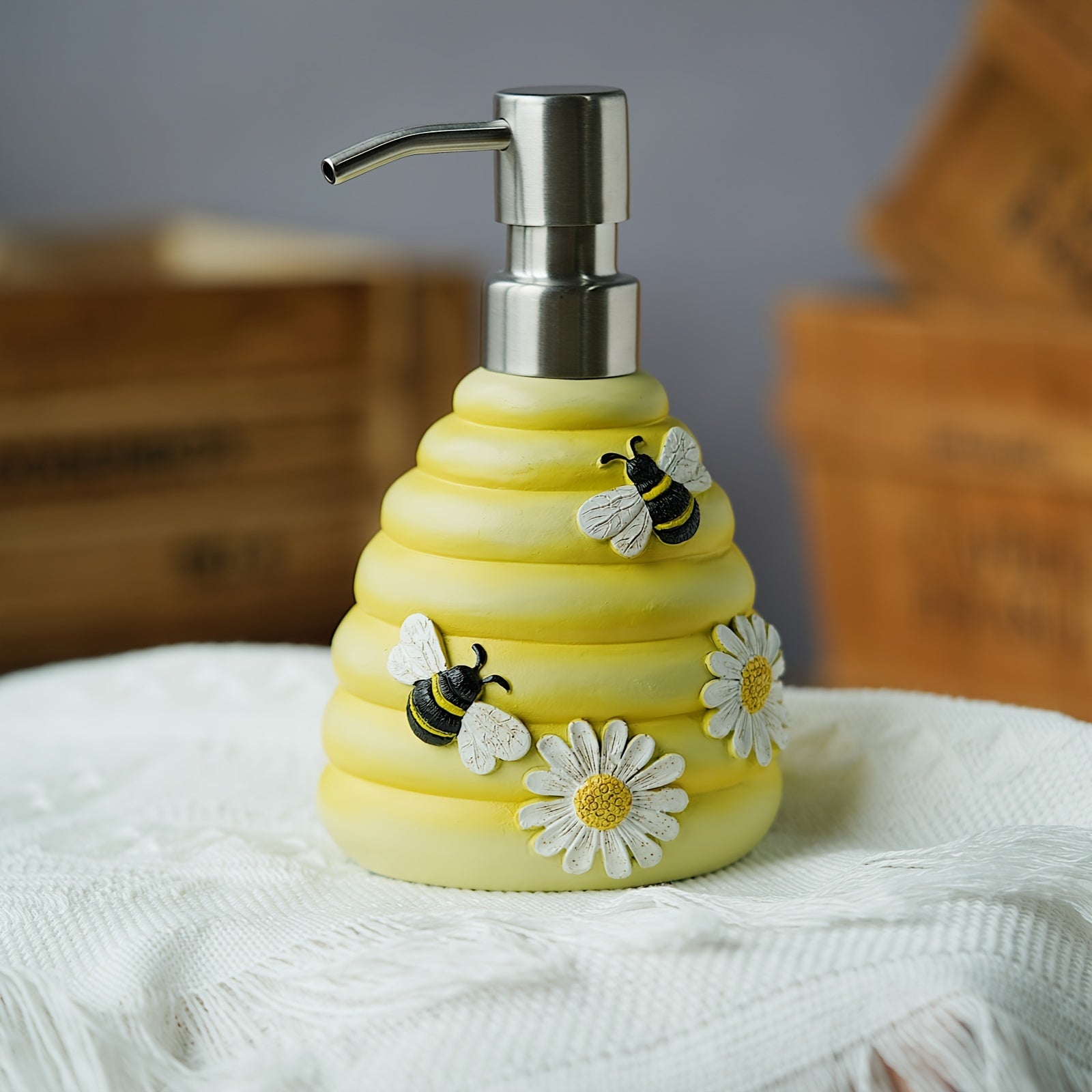 TEMU Creative Resin Crafts Household Liquid Bottle Bee Sunflower Soap Dispenser Household Ornaments Used In The Toilet Or Sink