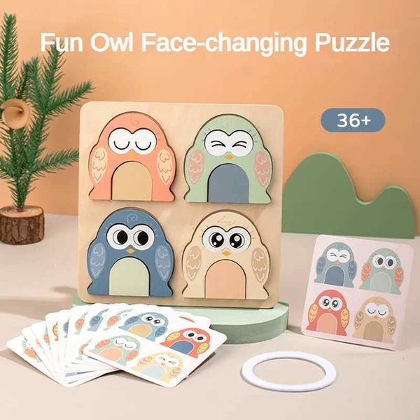 Cute Owl Face Changing Puzzle Montessori Wooden Toy Exercises Babys Recognition of Colors Patterns Education Interactive Game C250211