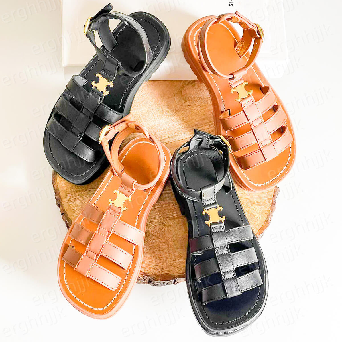 Clea Triomphes Gladiator Sandal Womens Designer Sandals Tippi Slides Chunky Rubber Outsole Luxury Slip-on Platform Sliders man Leather Insole Mirror