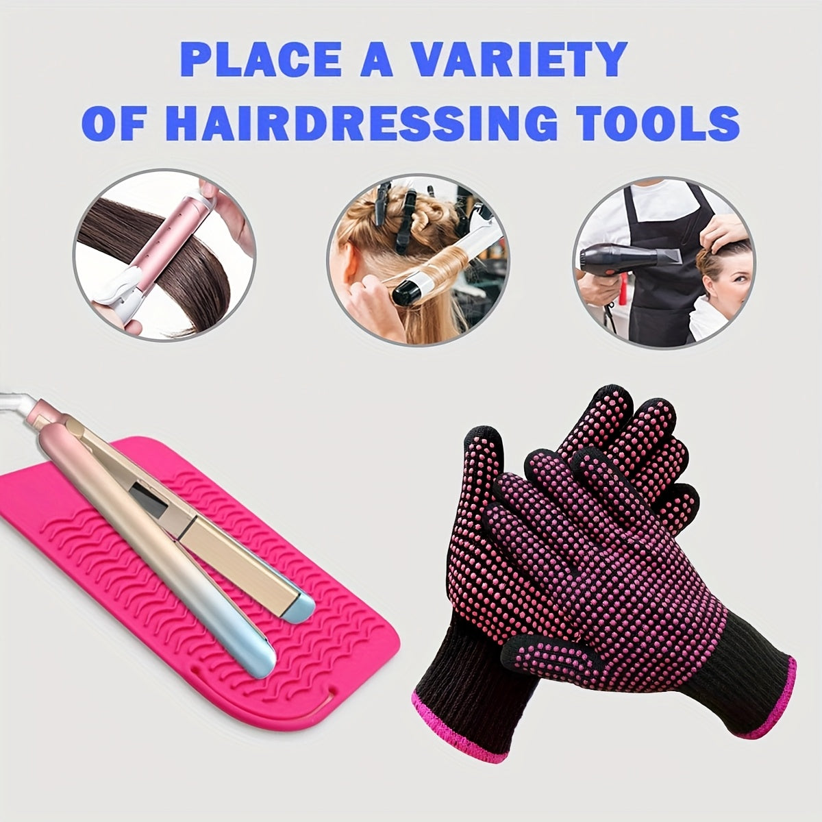 TEMU -resistant Gloves With 1 Heat-resistant Pad Set, Suitable For Insulated Gloves With Curly Hair, Straighteners, And Hairstyle Design Tools, Pink