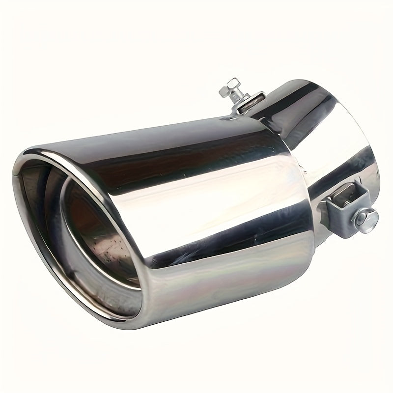 TEMU 1pc Chrome-plated Stainless Steel Exhaust Muffler - Adjustable 1.5-2.25" Inlet, Bolt-on Design, Pointed Round Tail Pipe For Cars, Trucks, Suvs -
