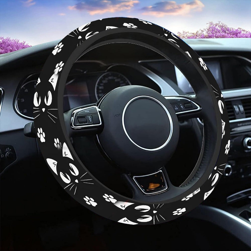 TEMU 1pc Cute Cat Print Steering Wheel Cover Anti-slip Car Accessories Steering Wheel Protector Universal 15 Inches For Cars Suv Vehicles Trucks,