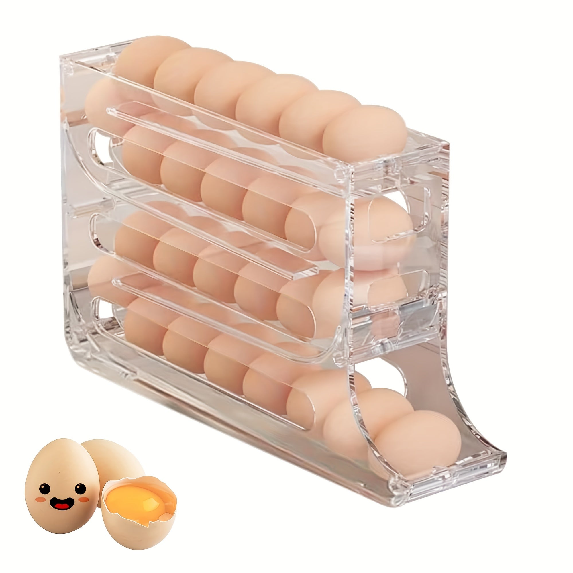 TEMU 4-color 30-egg Storage Box Refrigerator Organizer, Automatic Dispenser, Space-saving 4-tier Large Capacity Egg Holder
