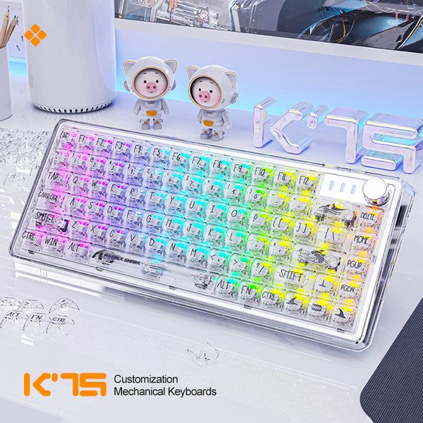 K75 RGB USB Wired Mechanical Keyboard Transparent 87 Keys Hot-Swappable Mechanical Gaming Keyboard PBT Keycaps Gamer Keyboards