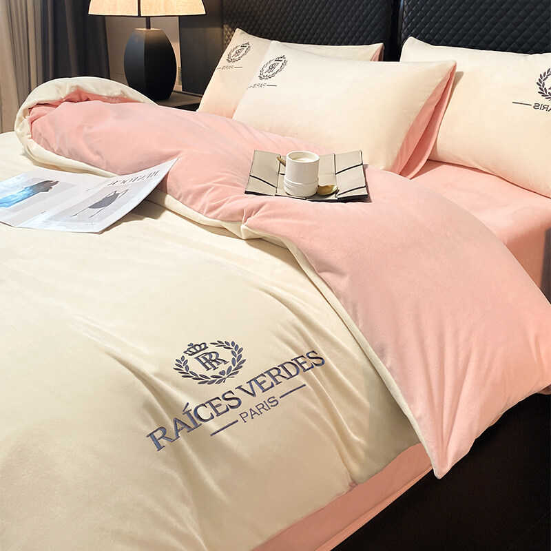Winter Thickened Milk Four Piece Double sided Warm Coral Veet Cover Bed Sheet Bedding Set Three PieceX240907