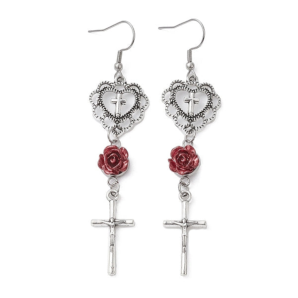 Boucles d'oreilles pendantes en alliage cœur