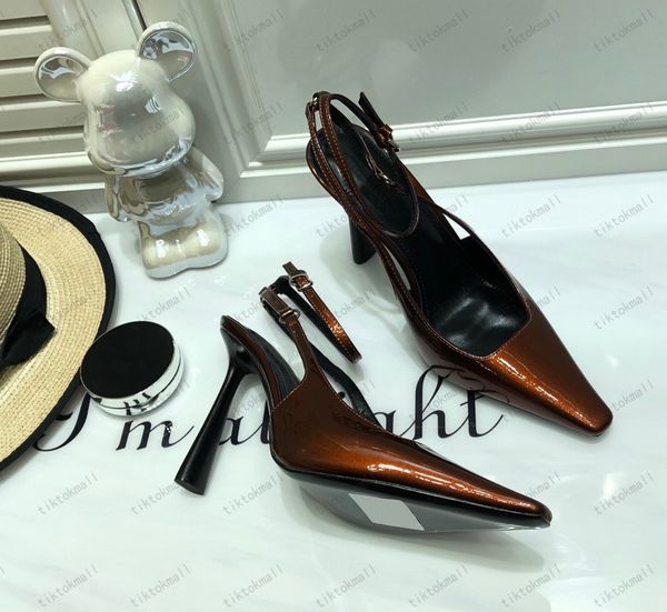 Designer Luxury Womens Dress Shoes high heels leather Gold Tone triple black luxury womens lady designer sandals Party Wedding Office pumps