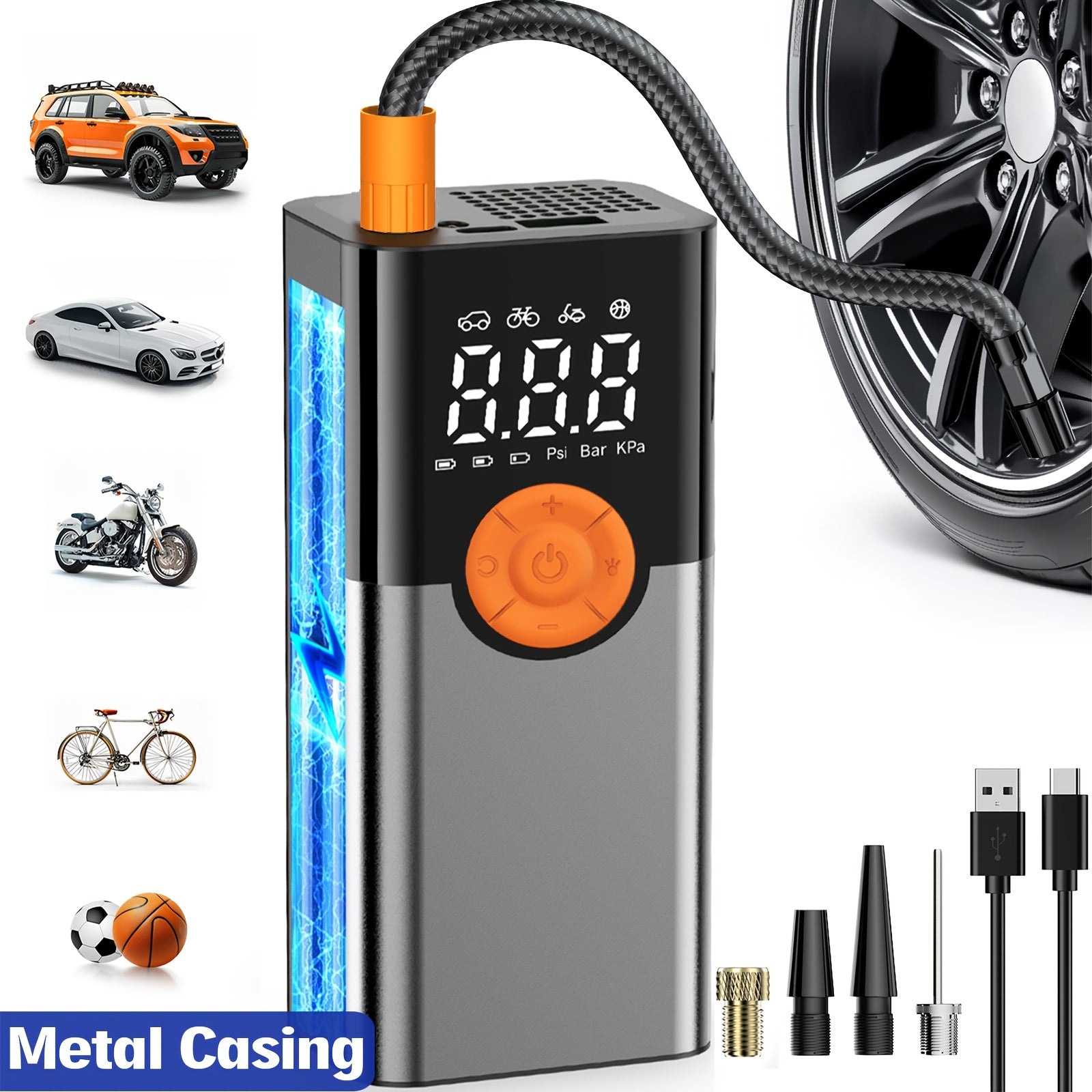 TEMU Portable Tire Inflator Air Compressor - Cordless Electric Air Pump For Car Tires, Motorcycle, Bike, Suv, Truck (up To 150psi) With Digital