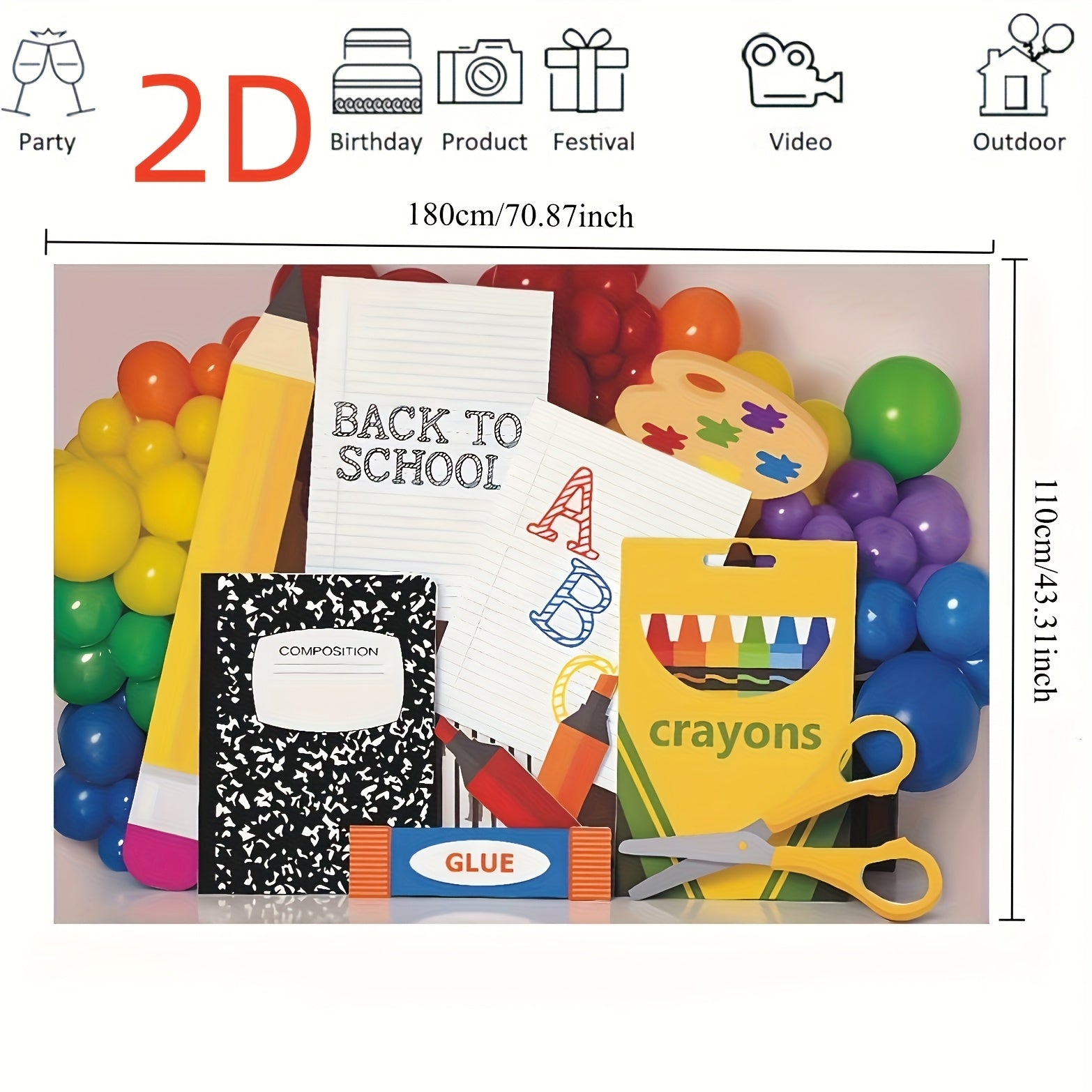 TEMU 2d Flat, 2d 1-pack Back To School Banner - Classroom Decoration With , School Supplies (pencils, Notebook) - No Electricity Needed, Setup For