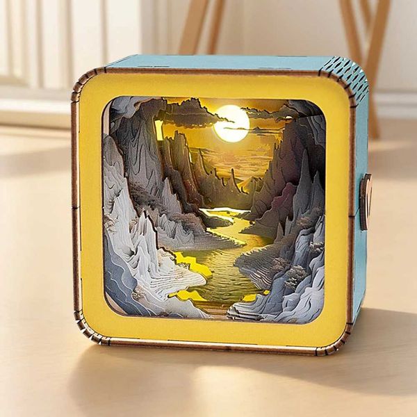 Wooden Puzzles Model Kit Touch Stepless Dimming 3D Puzzles Nightlight pe-C Charging LED Night Light Birthday Gifts for GirlsC250110