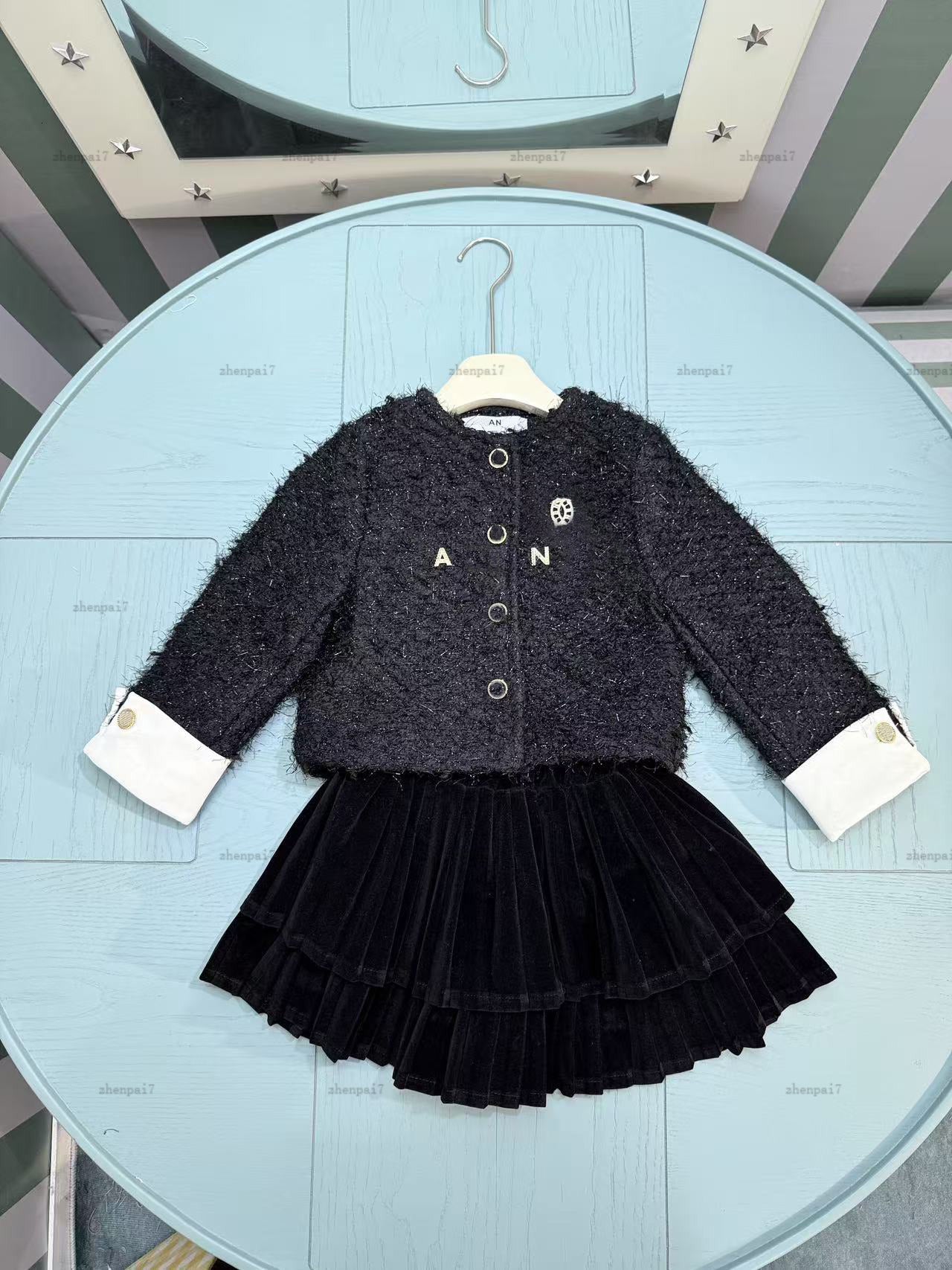 Top girls dress set Autumn Metal letter decoration child overskirt kids designer clothes Long-sleeved jacket short dress A095X03N284