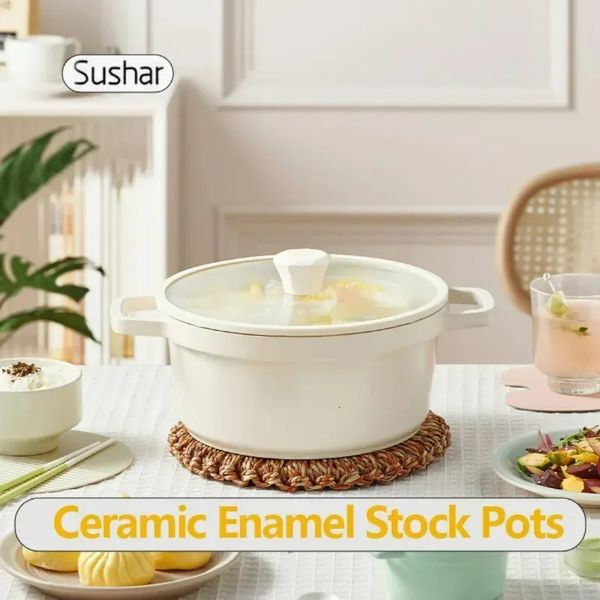 Sushar Kitchen 2024cm Cerâmica panela de estoque de frango panela de frutos do mar com tampa de vidro antiaderente de panela de panela não -