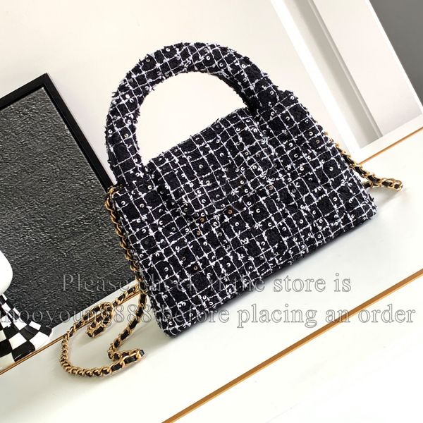 12A Upgrade Mirror Quality Designer Mini Shopping Bag fpr Women Tweed Evening Quilted Bag Luxury Handle Handbags Crossbody Purse Black Shoul
