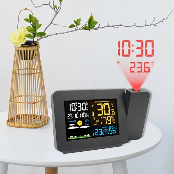 LED desktop clock digital alarm temperature EU with time projection weather station humidity indoor and outdoor nap 241113
