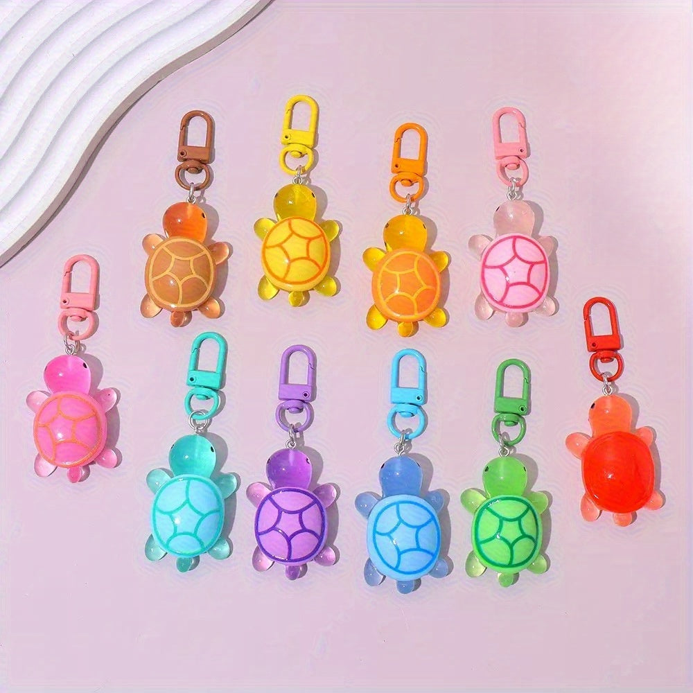 TEMU 10pcs Of Acrylic Turtle Keychain - Glowing Animal Pendants, Sturdy Carbines, Novelty Birthday Gifts, Holiday Accessories, Decorative Music