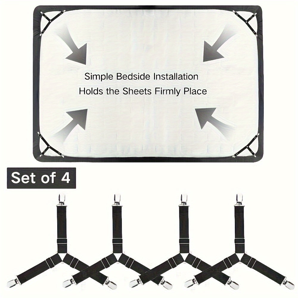 TEMU Set Of 4 Non-slip Grippers Adjustable Elastic Bed Sheet Straps Fasteners - Sheet Holders For Secure Bedding - Hand Wash Mattress, Sofa, And