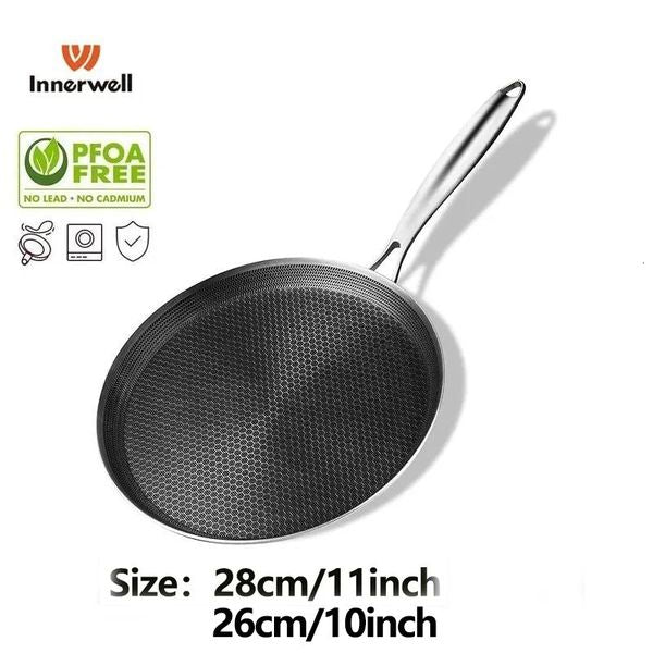 Innerwell Stainless Steel Frying Pan 1011inch Nonstick Anti-scald Handle Omlette Pot Breakfast Pizza Steak Burger Cook Utensils 240808