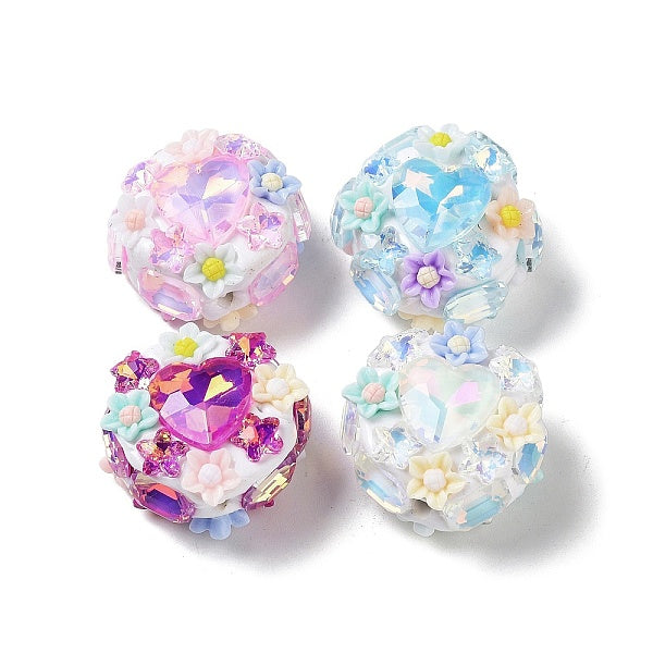 Luminous Resin Flower Polymer Clay Rhinestone Beads