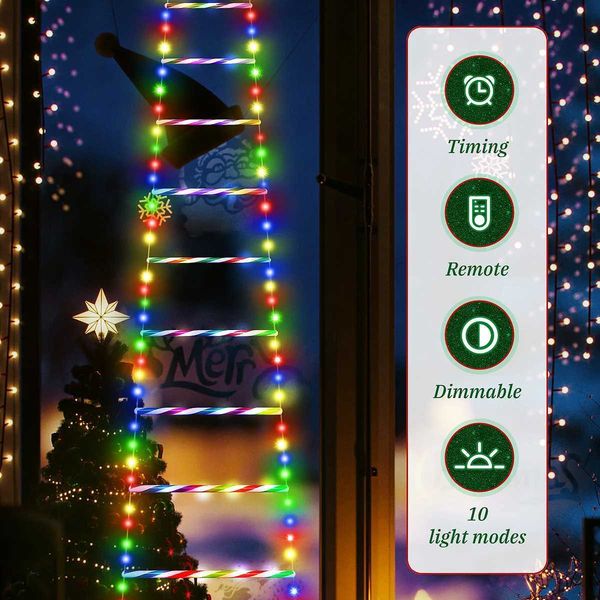 Claus Santa Christmas Doll Decorations Climbing Ladder LED String Lights Indoor Outdoor USB-Solar Charging with Remote Window Garden Christm