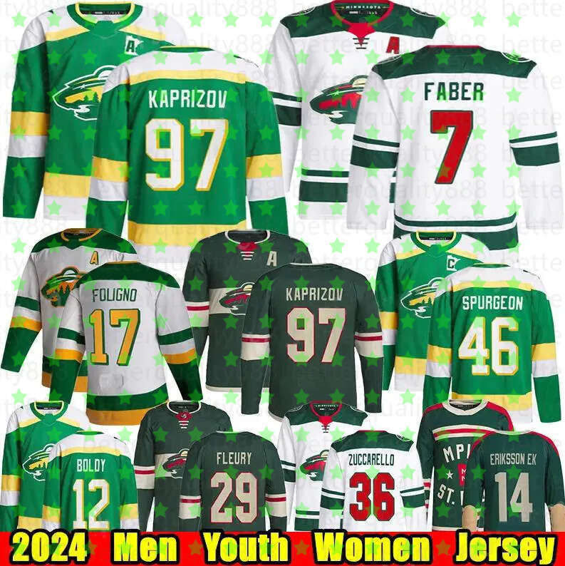 #97 Kirill Kaprizov wildes Reverse Retro hockey jersey #7 Brock Faber Mats Zuccarello Marc-Andre Fleury Jared Spurgeon Foligno Joel Eriksson Ek wild