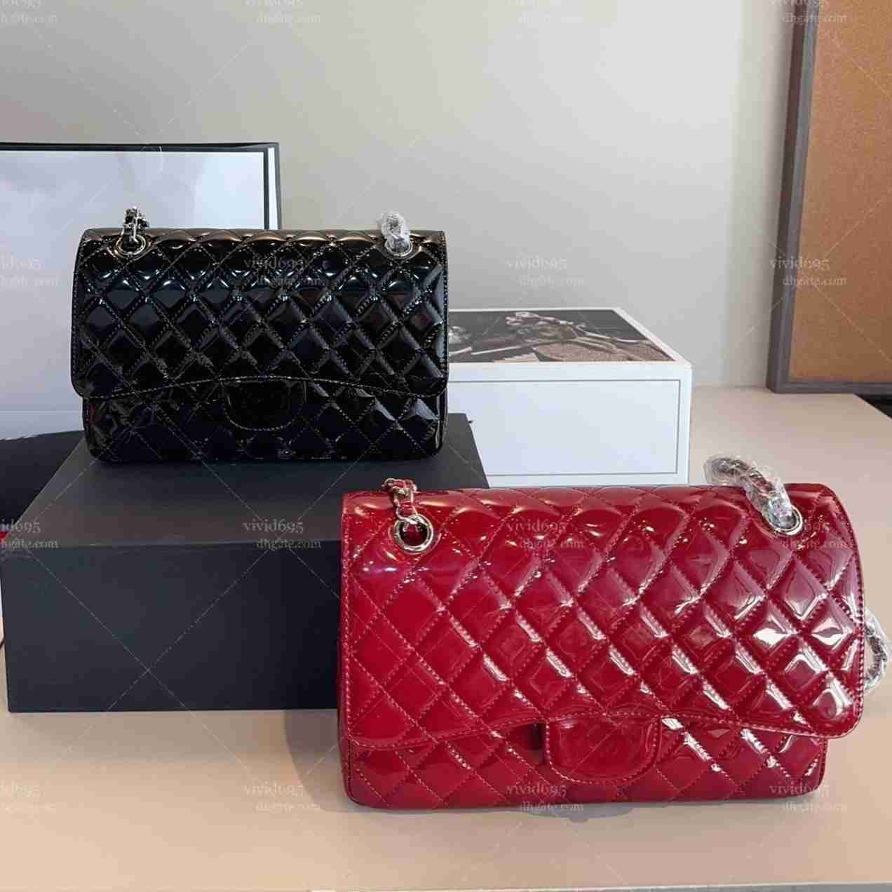 25ss Wallet On Chain Woc Grained Classic Double Flap Patent Leather handbag Mirrored Leather Chain Bag Luxury Crossbody Bag Diamond Shiny bag