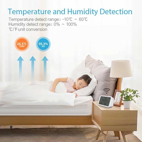 New WiFi Illumination Clock Battery Powered 4 in 1 Smart Temperature Humidity Sensor 2.4GHz LCD Digital Display Smart Life APP Y250114
