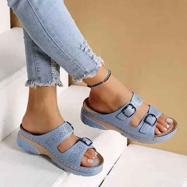 2023 Wedge Sandals Womens Fashion Buckle Platform Outdoor Walking Slide Open Toe Womens Shoes Y241025