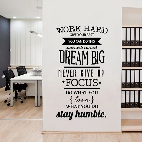 Office Motivational Quotes Wall Sticker Never Give Up Work Hard Vinyl Decal 240312