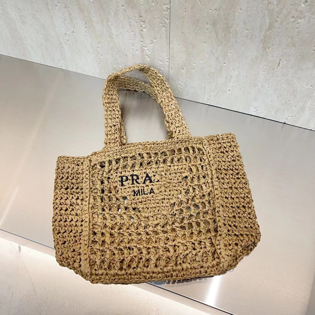 holiday luxury beach tote bag designer brand letter hollow out woman shopping handbag large summer knitting shoulder bag straw luxurys hollowout cas