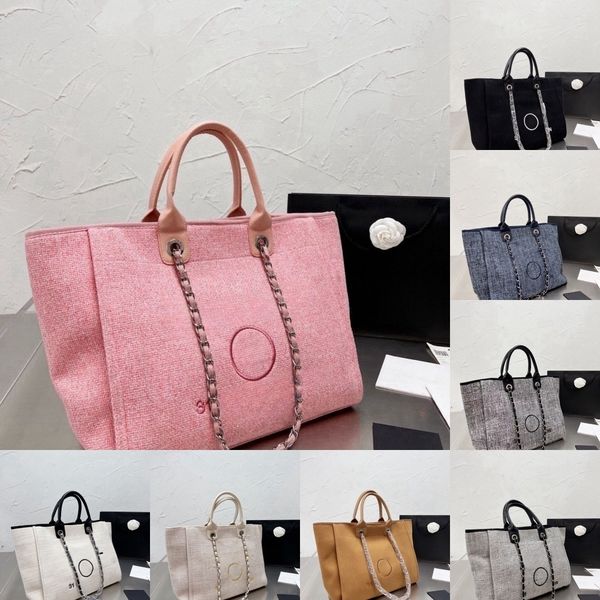 Top designer Beach Bags Ch Women&#039;s Handbag high-end Embroidered linen Canvas Tote bag handheld Classic Large Capacity One shoulder Luxu