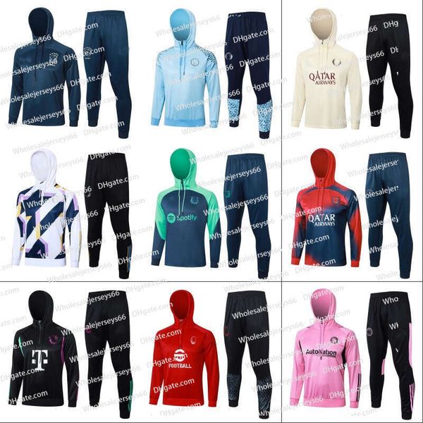 2024 2025 Soccer Hoodie Tracksuits Real Madridss JuventusMiami Dortmundtt Argentinaa BrazilAutumn And Winter Hooded Half Pulled Jacket Footb