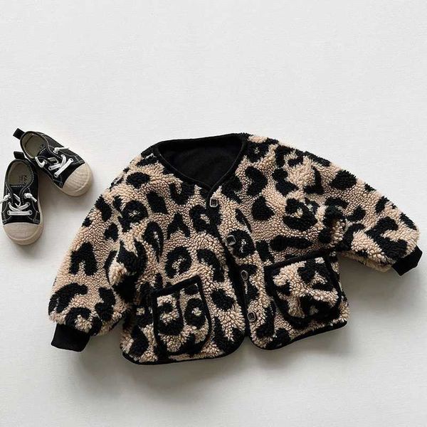 Jackets Autumn e Winter Childrens Coat Girls Leopard Print Plelight Cotton Phot Clothing Versão coreana Meninos da moda e grossa casaco quen
