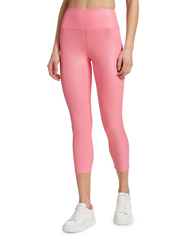 Women's Glossy Ribbed 7-8 Leggings - Dark Pink - M