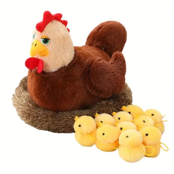 11.41in Lifelike Swan Chick Family Plush Toy, Chicken Mother Swan Plush Dolls with Nest, Stuffed Doll for Kids Christmas Gift