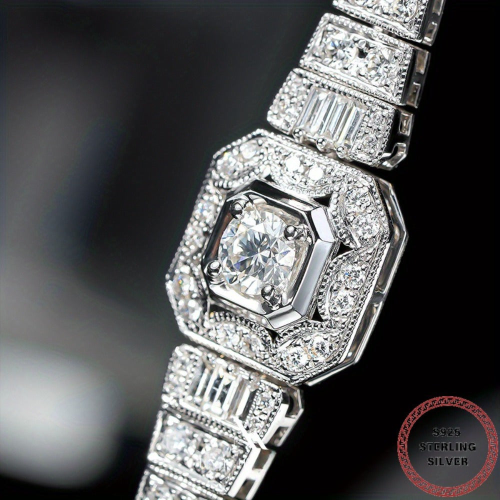 TEMU 925 Sterling Silver Luxurious Synthetic Zirconia Bracelet, , Women's Engagement Wedding Gift, Suitable For , , Couples Vacation 's Day Gift