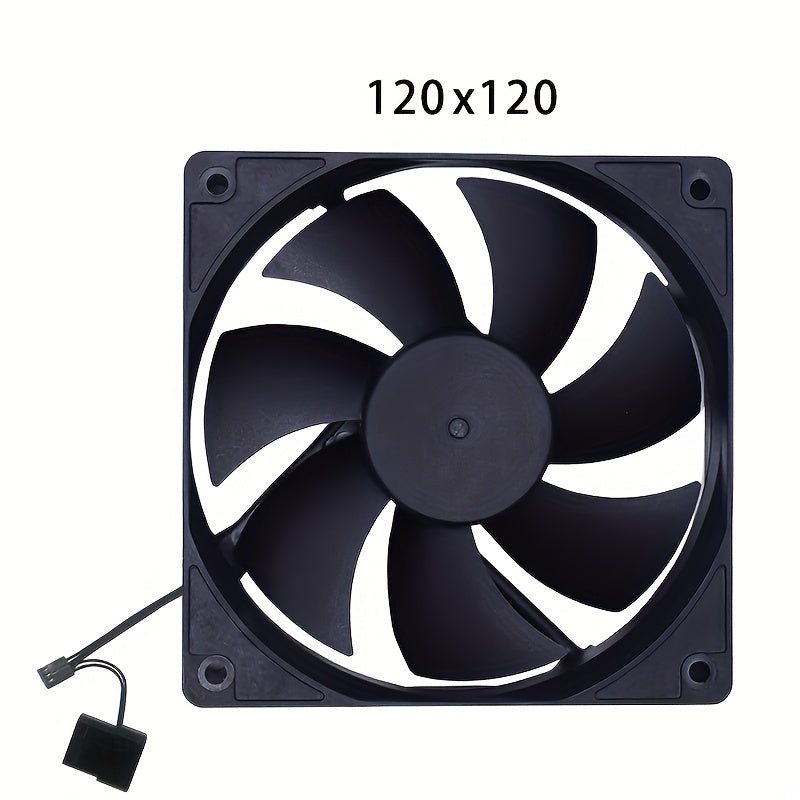 TEMU Ouyuansu 12v Pc Cooling Fan - 12cm , 8 Black Blades, No Light, Pwm Speed Control (800-1500rpm) For Desktop & Server Cases, Water-cooled Radiator