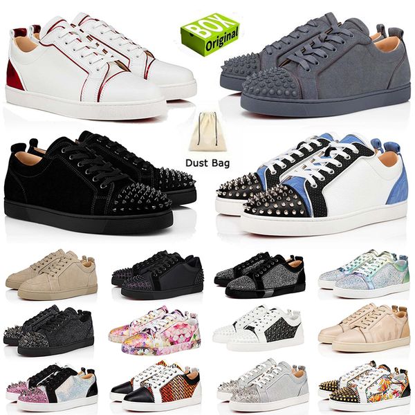 Top Quality With Box Designer Red Bottoms Shoes Loafers Sneakers Big Size 13 Classic Spikes Glitter Rivets Triple Black Platform Luxury Bran